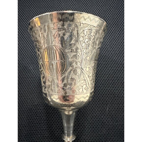 Vintage Silver-Plated Brass  Goblets Set Of 2 With Floral Etched - Picture 10 of 11